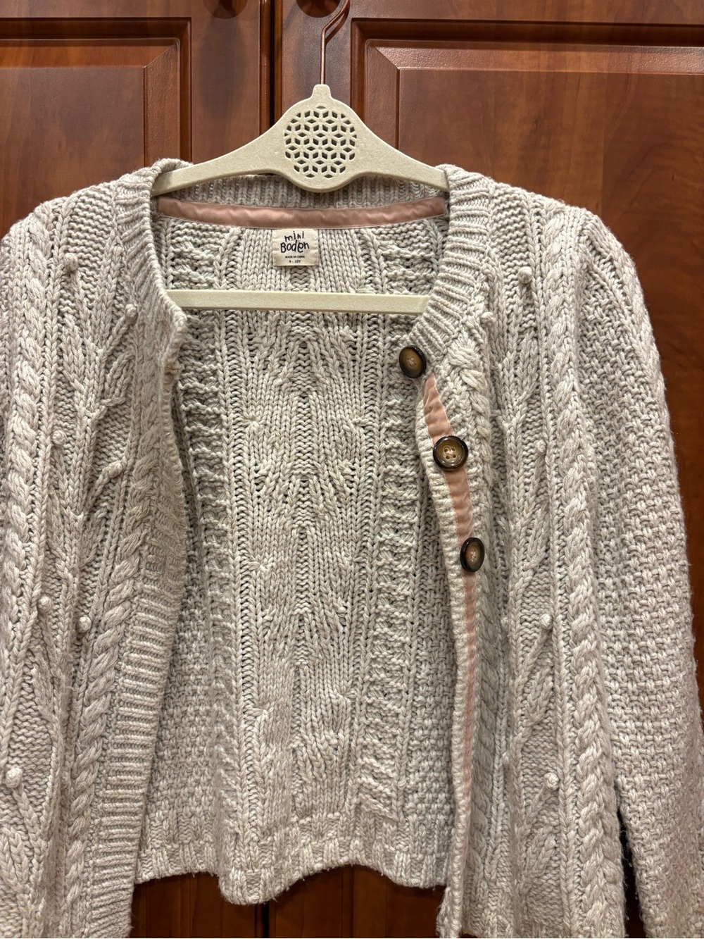 Boden Cream Cable Knit Button Cardigan with Wooden Buttons